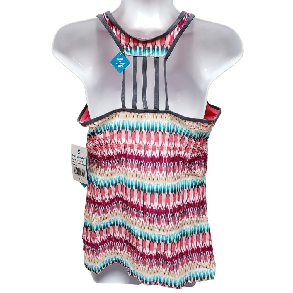 Free Country XL Tankini Top Multi-Color Strappy Back With Lace-Up Front Swimwear - Picture 2 of 13